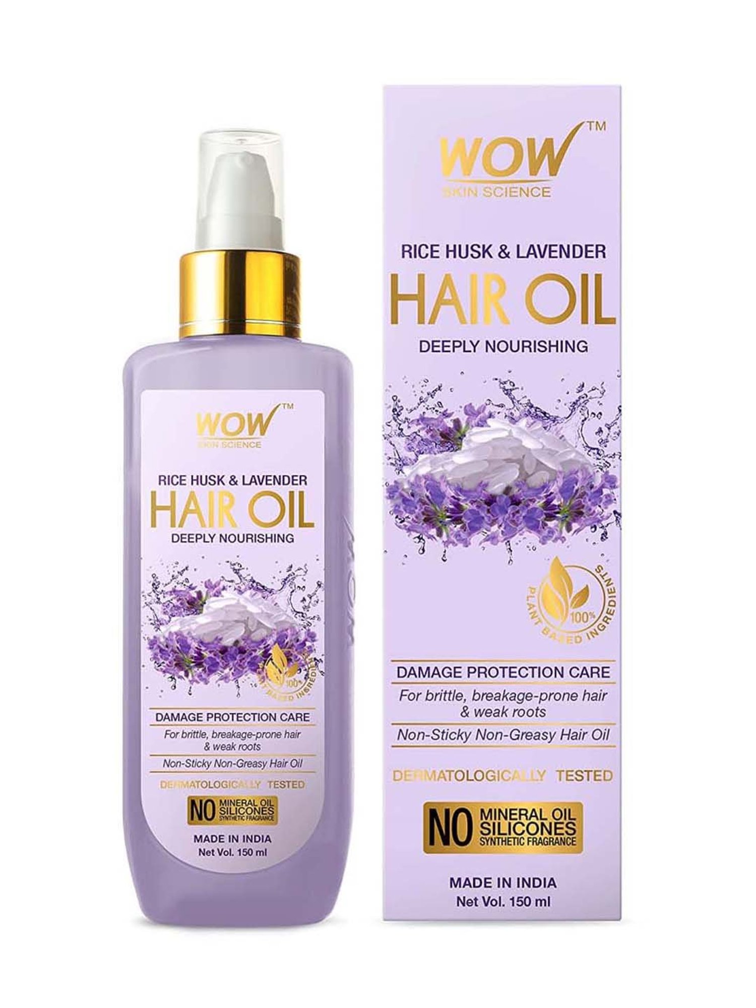 Wow Skin Science Rice Hair Oil With Rice Husk & Lavender Oil - 150 ml