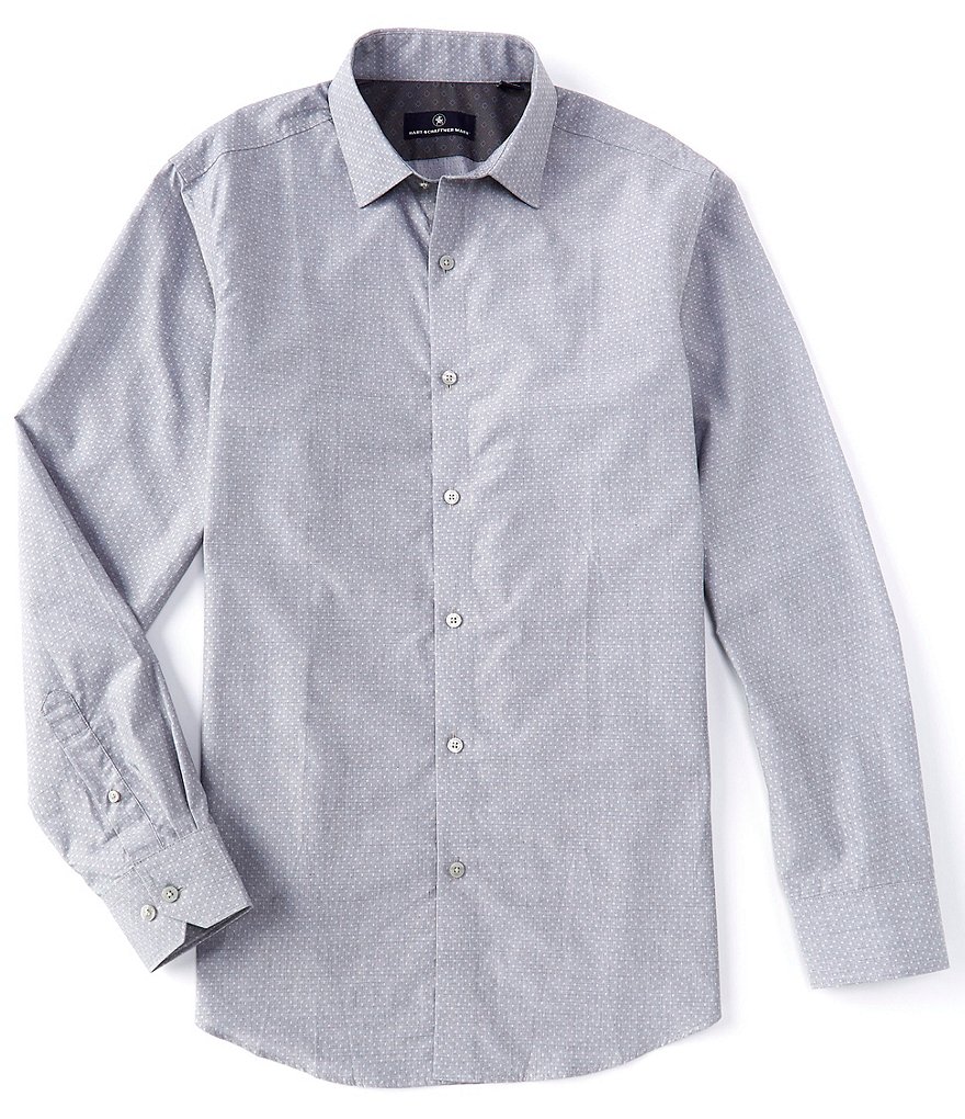 Hart Schaffner Marx Long Sleeve Spread Solid Dot Dobby Sportshirt