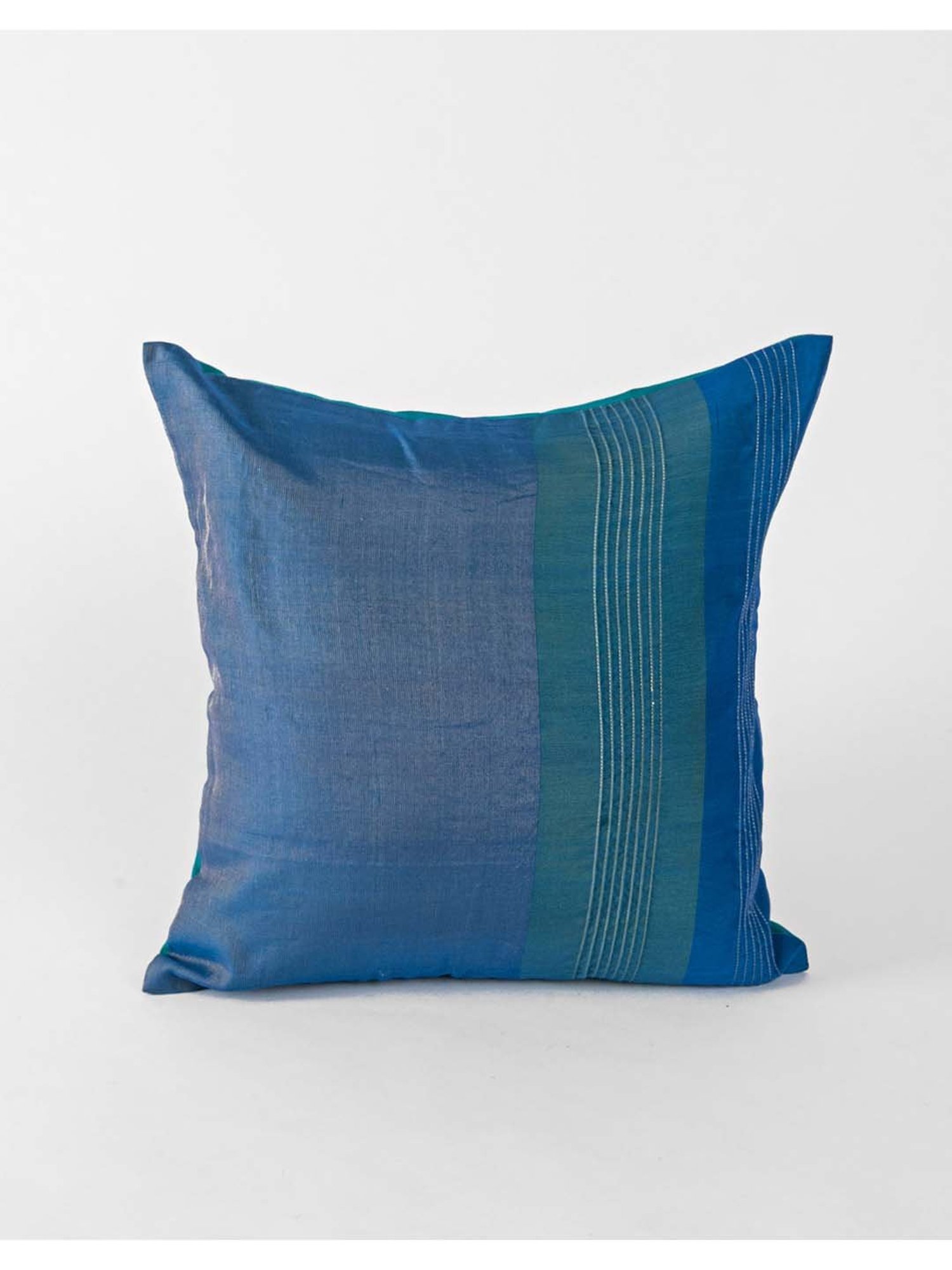 Fabindia Sagira Blue & Green Cotton Silk Cushion Cover - Set of 1