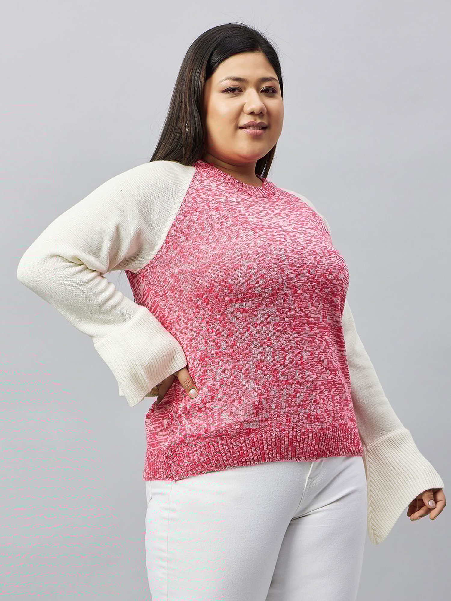 Club York Pink Color-Block Plus Size Sweater
