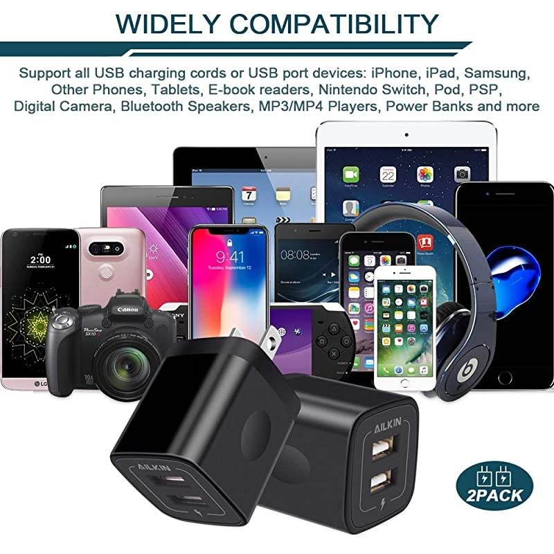 USB Wall Charger  21A Dual Port Portable Universal USB Wall Charger Adapter Compatible with iPhone X876S6S Plus iPad ProAir 2mini2 Galaxy S7S6EdgePlus Note 54 LG HTC and More