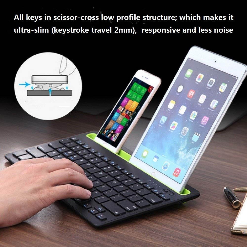 Rechargeable Bluetooth Mini Keyboard with Phone Holder Wireless Multimedia Dual Channel Keyboard for Tablet/Laptop/Phone,Compatible with iOS/Windows/Android (Black Dual Channel)