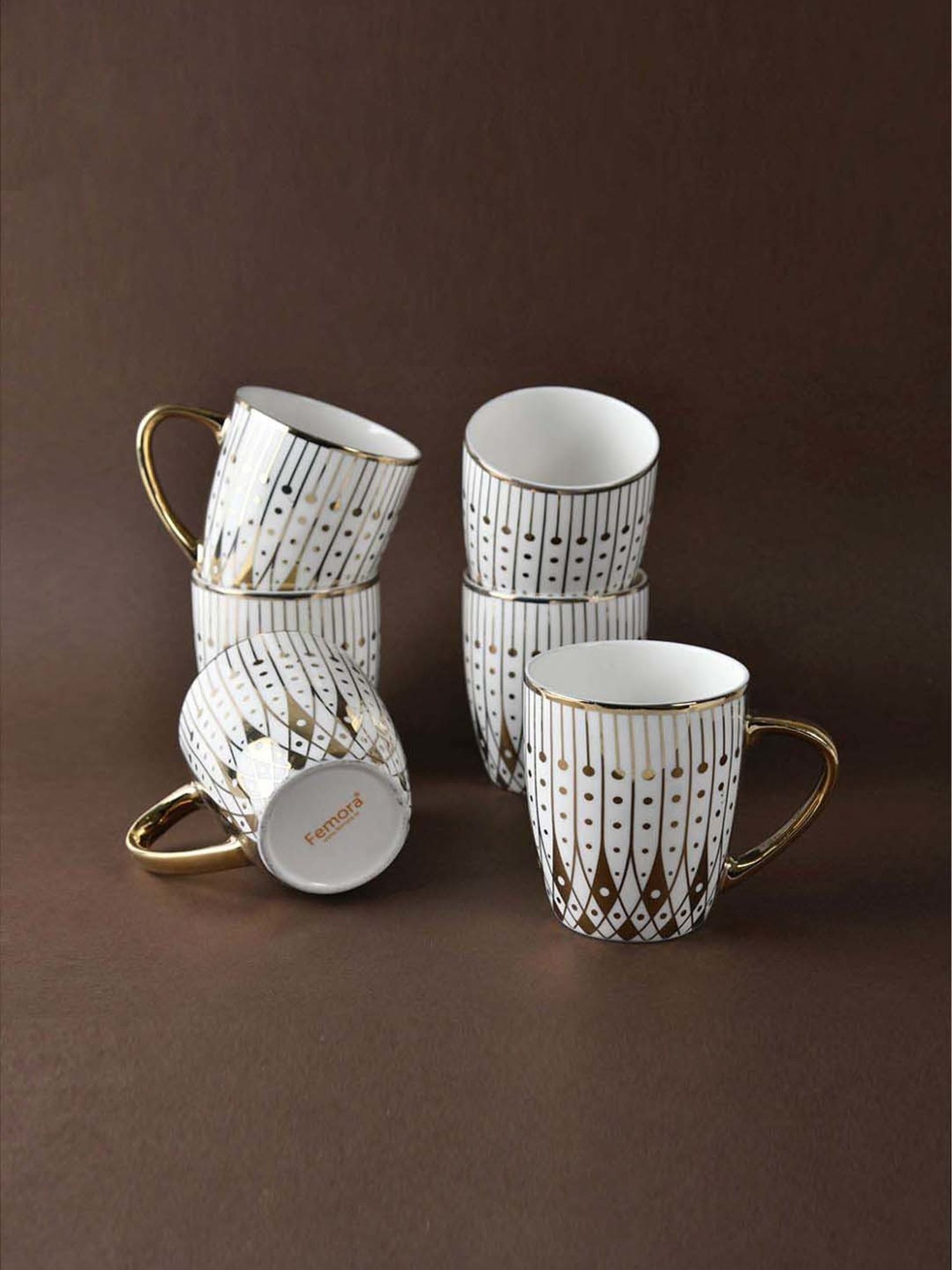 Femora White & Golden Bone China Tea Cup (0.16 L) - Set of 6