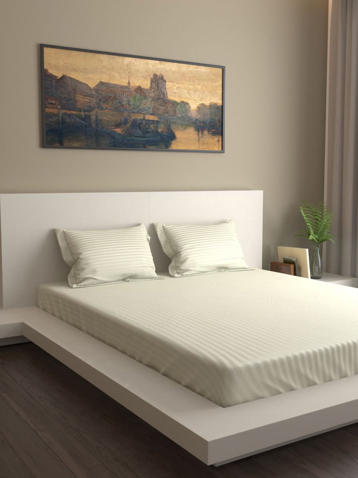 Mark Home Premium Stripes 400 TC Off White Bed Sheet Set