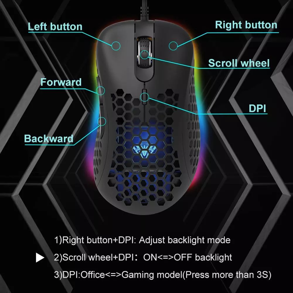 AULA RGB Gaming Mouse with Side Buttons Macro Programming 10000 DPI Adjustable 14 Key Wired USB Backlit Mouse for Desktop Laptop - H510 White