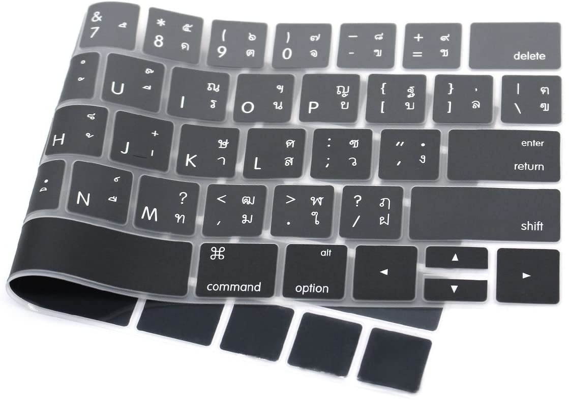 HRH Thai Language Silicone Keyboard Cover Compatible Newest MacBook Pro with Touch Bar 13 Inch and 15 Inch (A2159/A1989/A1706,A1990/A1707) 2019 2018 2016 2017 Release USA Version,Ombre Gray