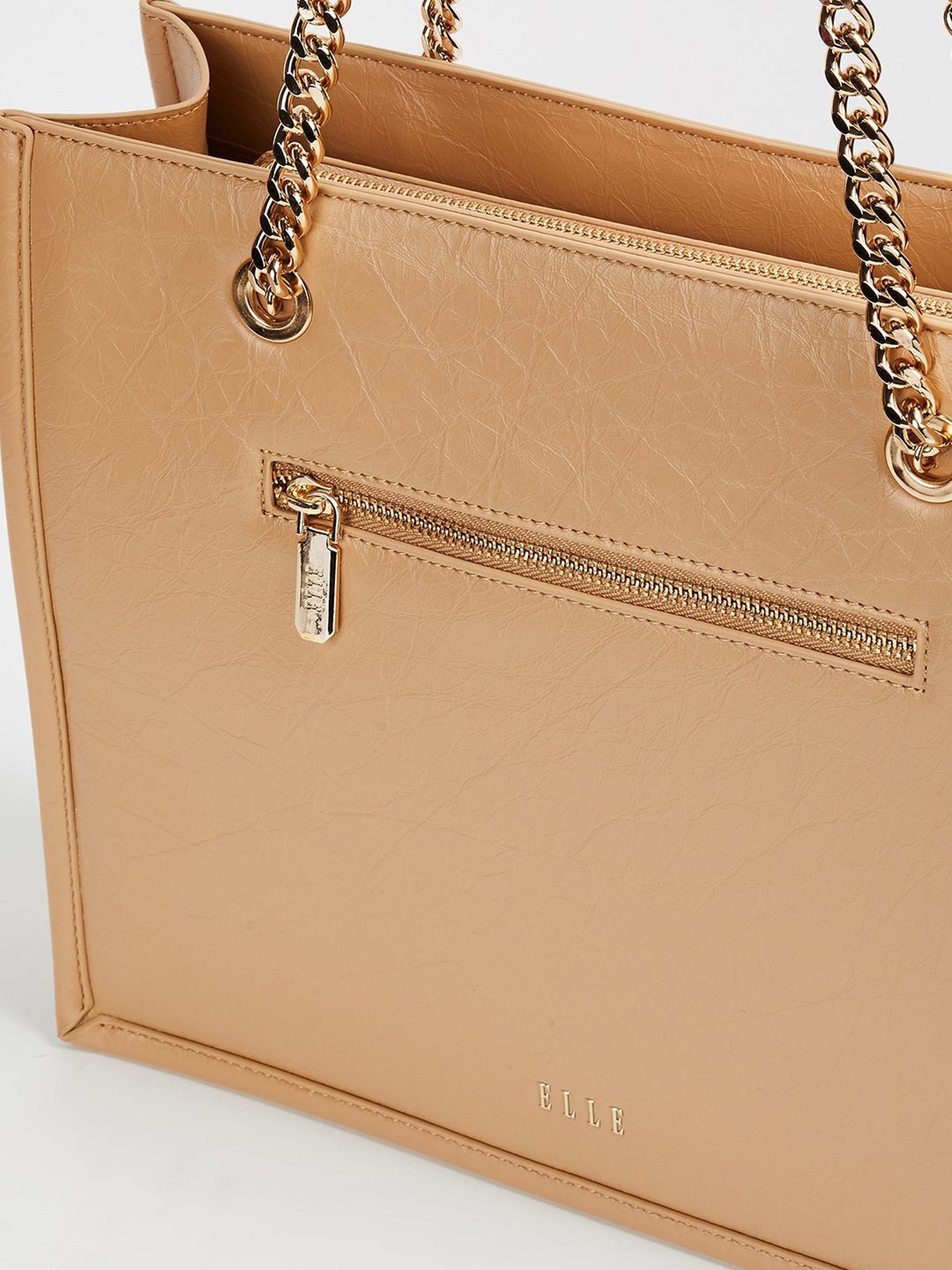 Elle Beige Textured Shoulder Bag