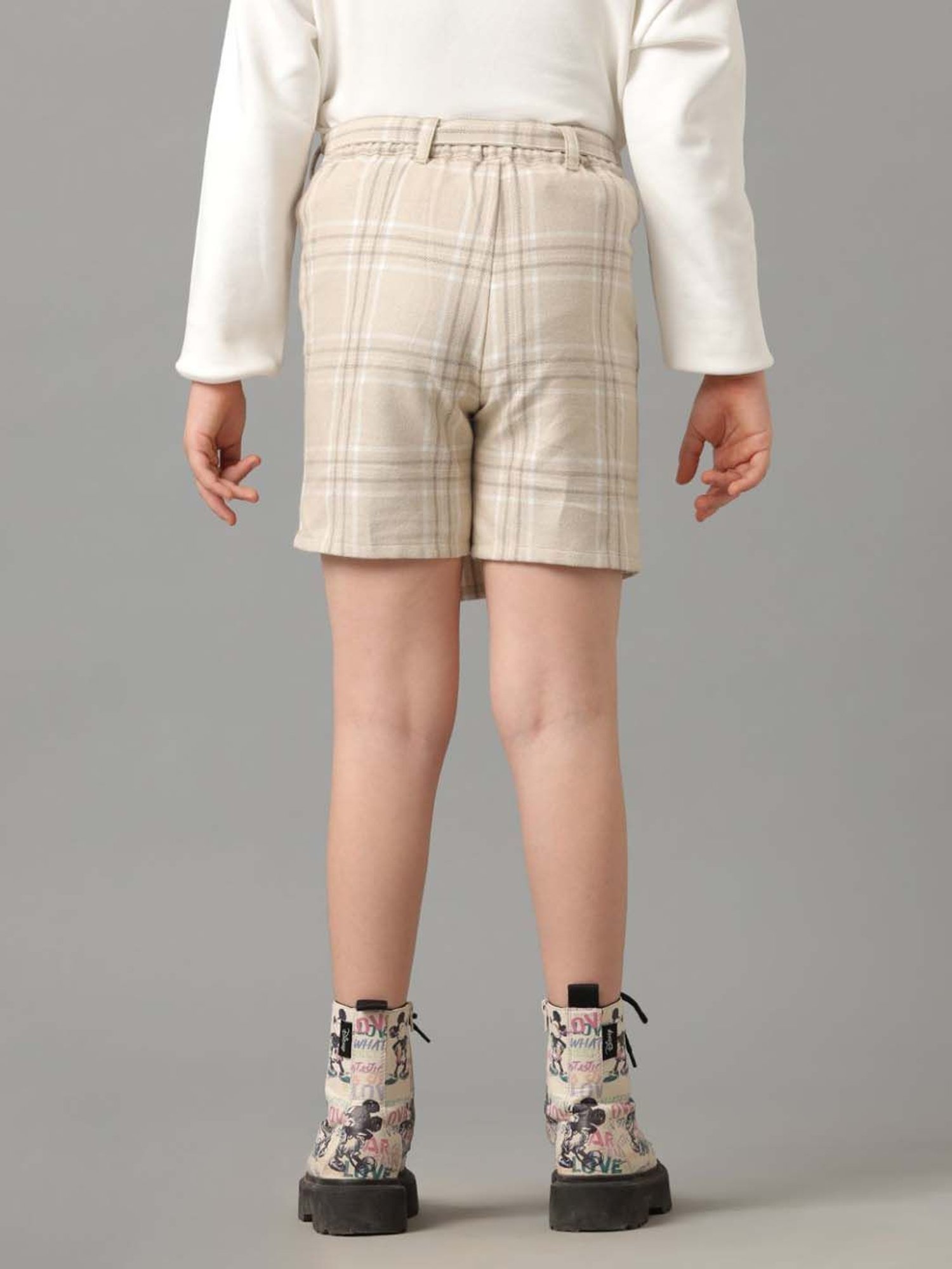 Under Fourteen Only Kids Beige Cotton Chequered Full Sleeves Skirt