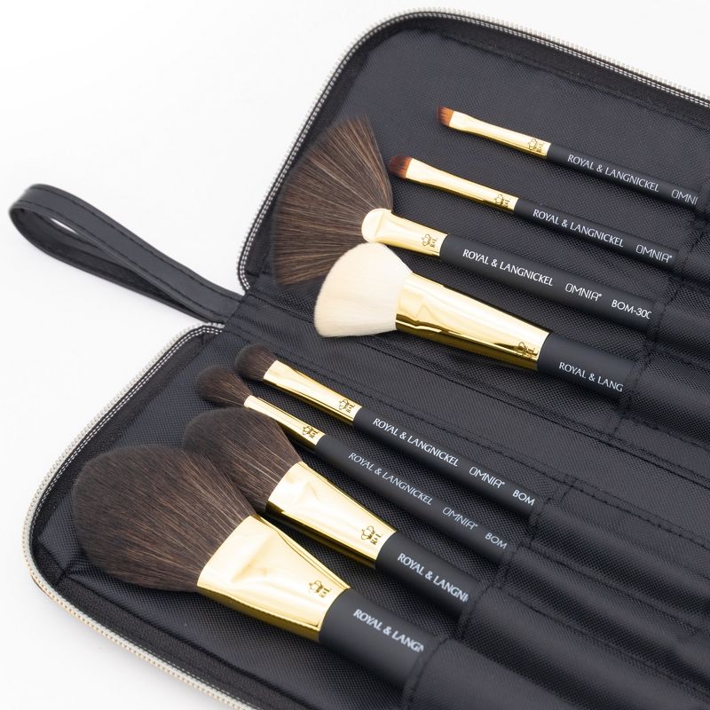 OMNIA Brush PROFESSIONAL 9pc Travel Gold Makeup Brush Set with Zip Case