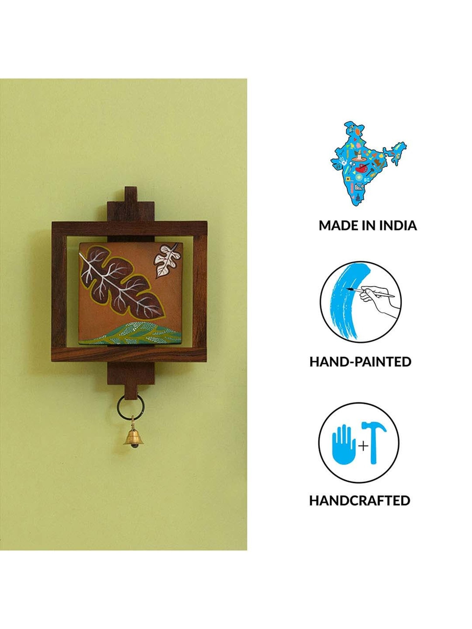 ExclusiveLane Shades of a Leaf Hand-Painted Wall Hanging In Sheesham Wood & Terracotta (Set of 2)