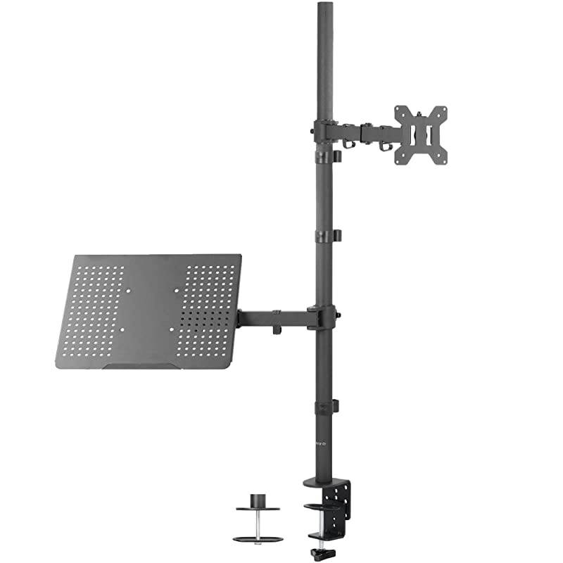 Black Fully Adjustable 13 to 32 inch Single Computer Monitor and Laptop Desk Mount Combo, Stand with Grommet Option, Fits up to 17 inch Laptops STAND-V002C