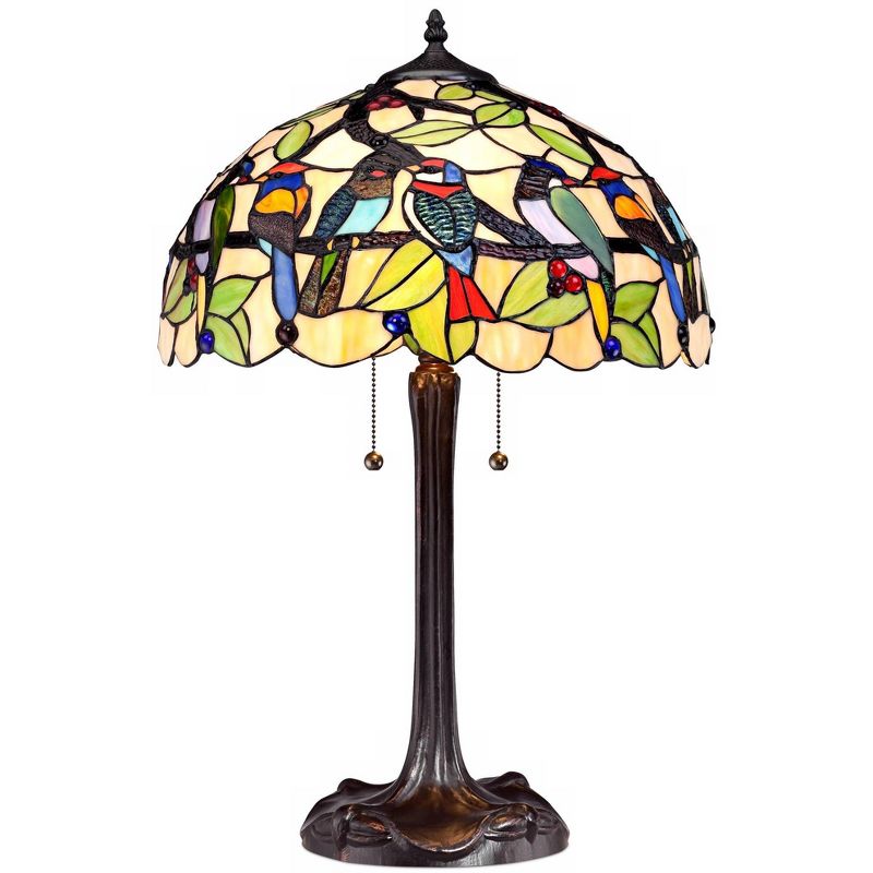 Robert Louis Tiffany Traditional Table Lamp Bronze Tropical Birds Stained Glass Shade for Living Room Family Bedroom Nightstand