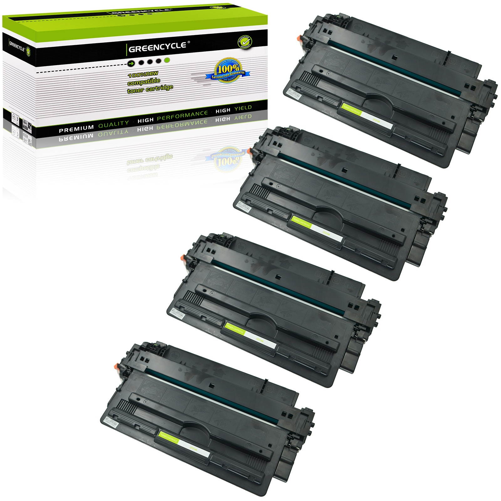 GREENCYCLE 4PK Compatible with HP CF214A 14A Black Toner Cartridge High Yield for LaserJet Enterprise 700 M712dn M725dn Printer