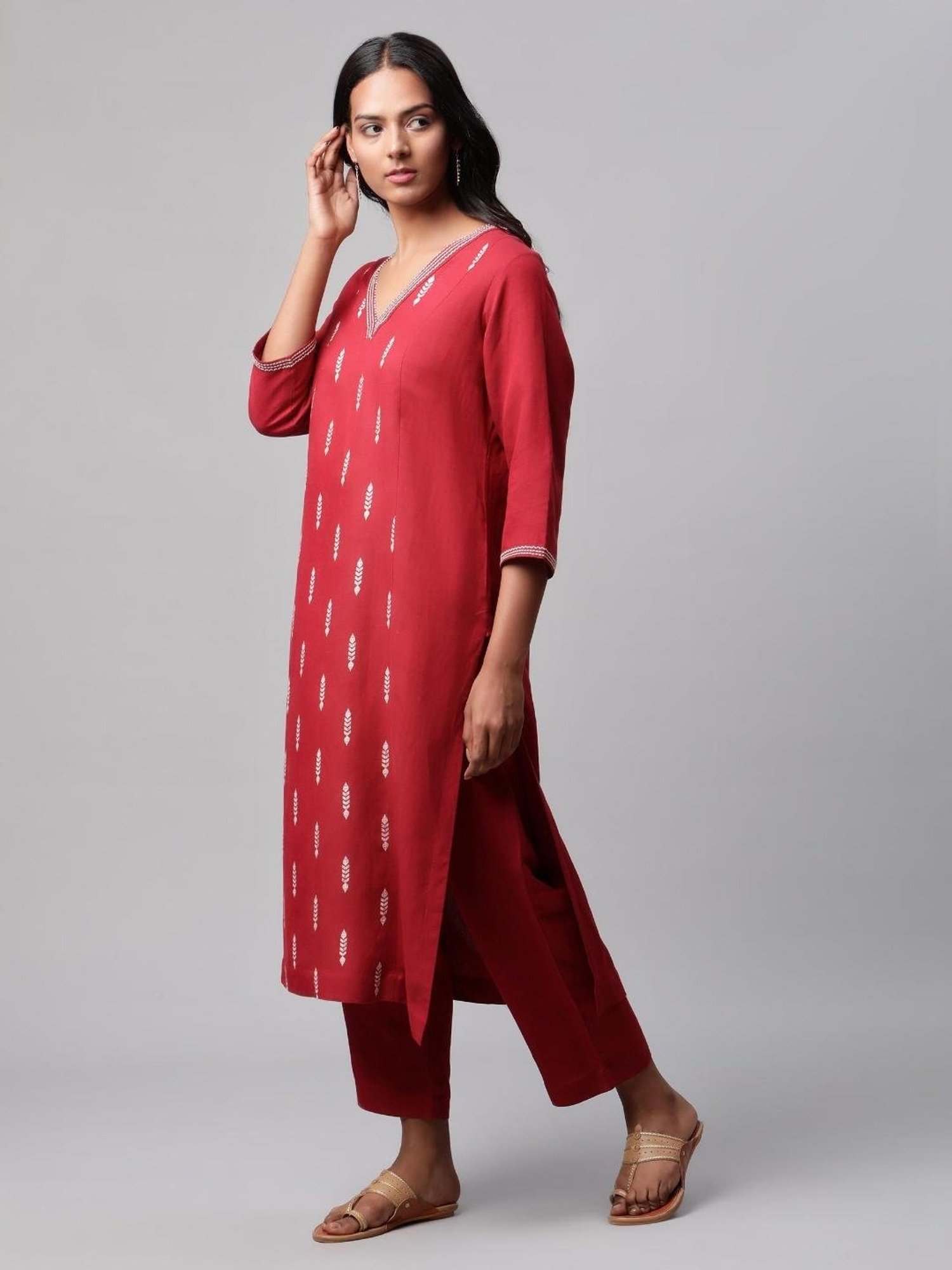 Fusion Beats Light Grey Embroidered A Line Kurta