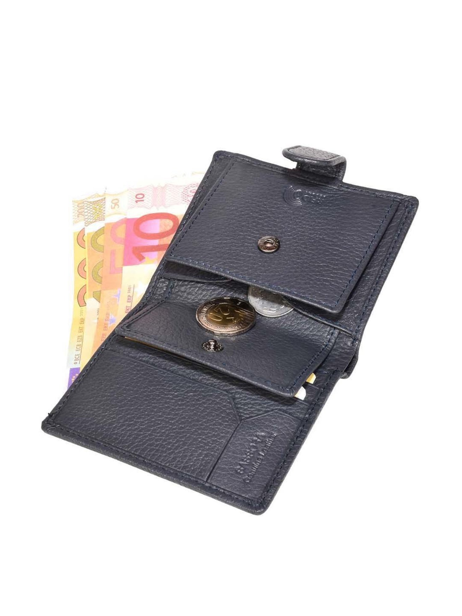 SASSORA Navy Casual Leather Bi-Fold Wallet for Men