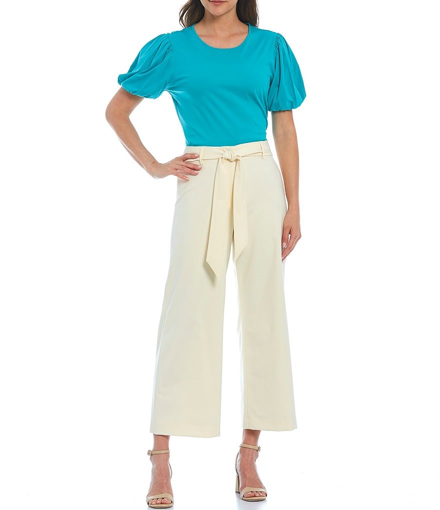 Preston & York Caroline Bow Woven V-Neck 3/4 Sleeve Blouse