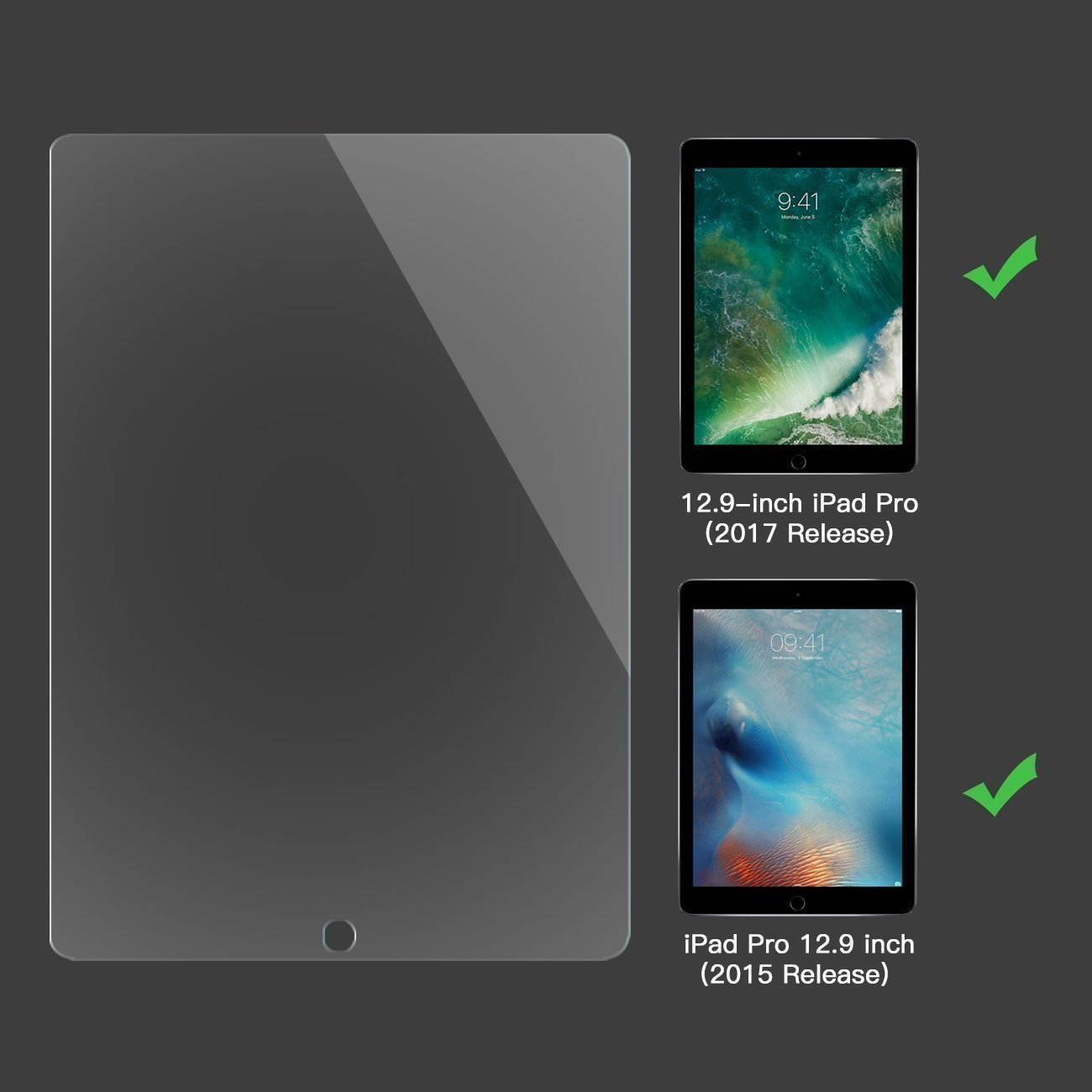 [2 PACK] iPad Pro 12.9 Screen Protector WERLEO Multi-Touch Compatible / Bubble-Free / Anti-Scratch Tempered Glass Screen Protector For 12.9-Inch iPad Pro (2015, 2017 Release)