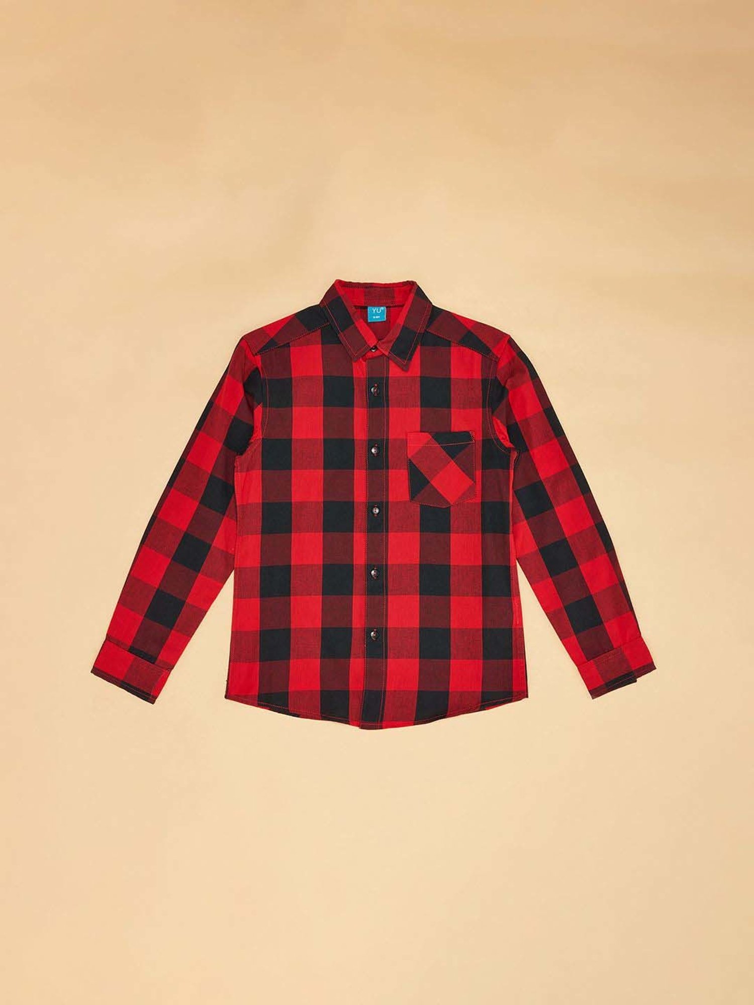 YU by Pantaloons Kids Red & Black Cotton Chequered Full Sleeves Shirt