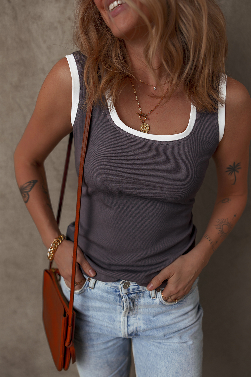 Pink Casual Solid Color Crew Neck Tank Top