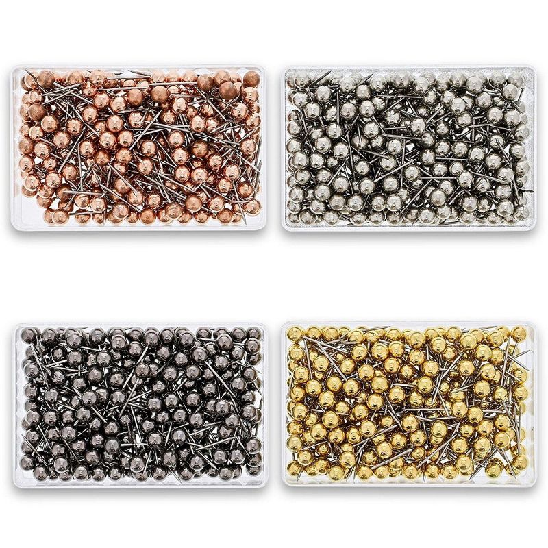 1000-Count .5 inch Metallic Round Head Push Pin Map Tacks, 4 Colors