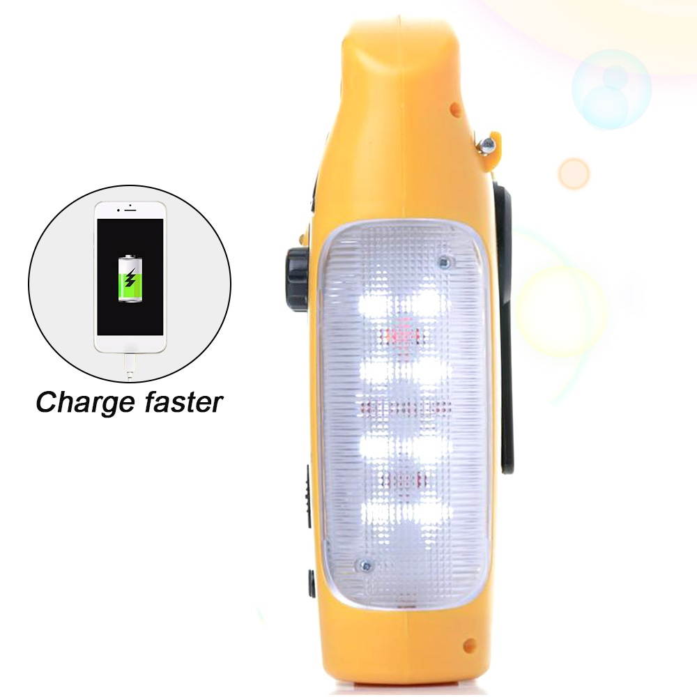Multiple Use Solar Powered Hand Radio 5LED Flashlight 8LED Reading Light USB Charging Emergency Charger Emergency Alarm
