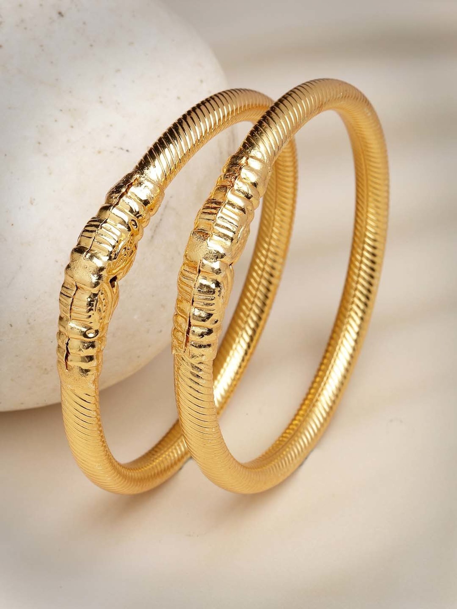 NVR Gold-Plated Handcrafted Traditional Bangles for Women - Set of 2