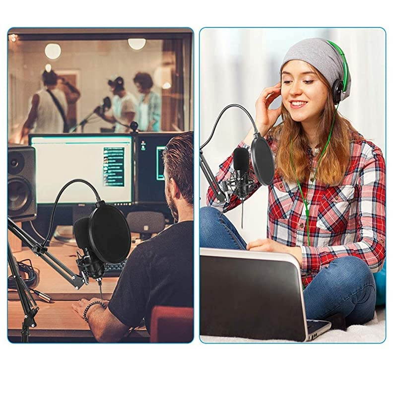 Microphone Pop Filter Mask Shield For Microphone  Dual Layered Wind Pop Screen With Flexible 360&deg;Gooseneck Clip Stabilizing Arm