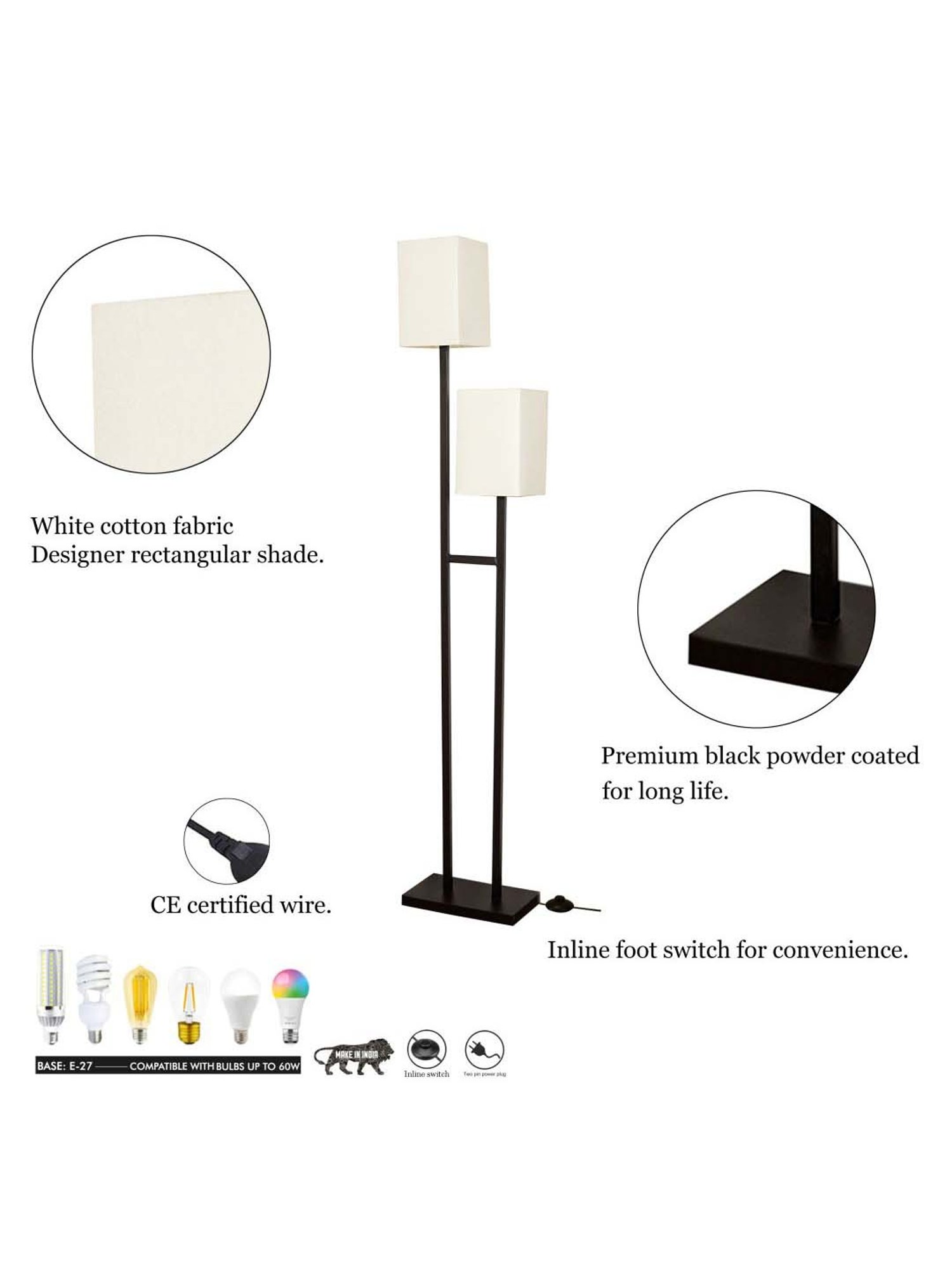 Kapoor E Illuminations Twin Black Metal 2-Lights Floor Lamp