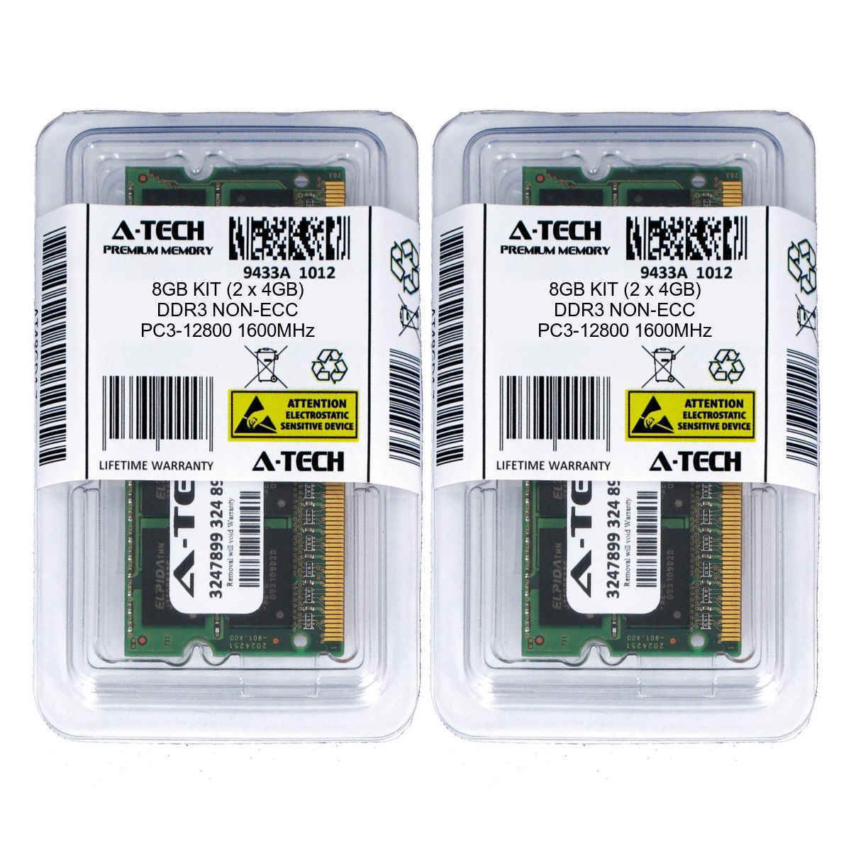 Atech 8GB Kit Lot 2x 4GB SODIMM DDR3 Laptop 12800 1600MHz 1600 204pin Ram Memory