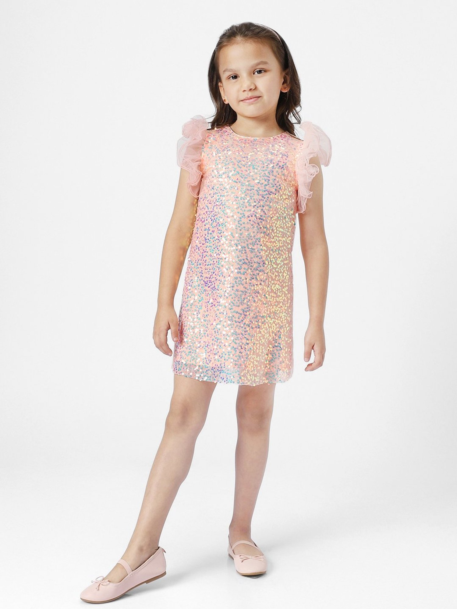 Nauti Nati Kids Peach Embellished Dress