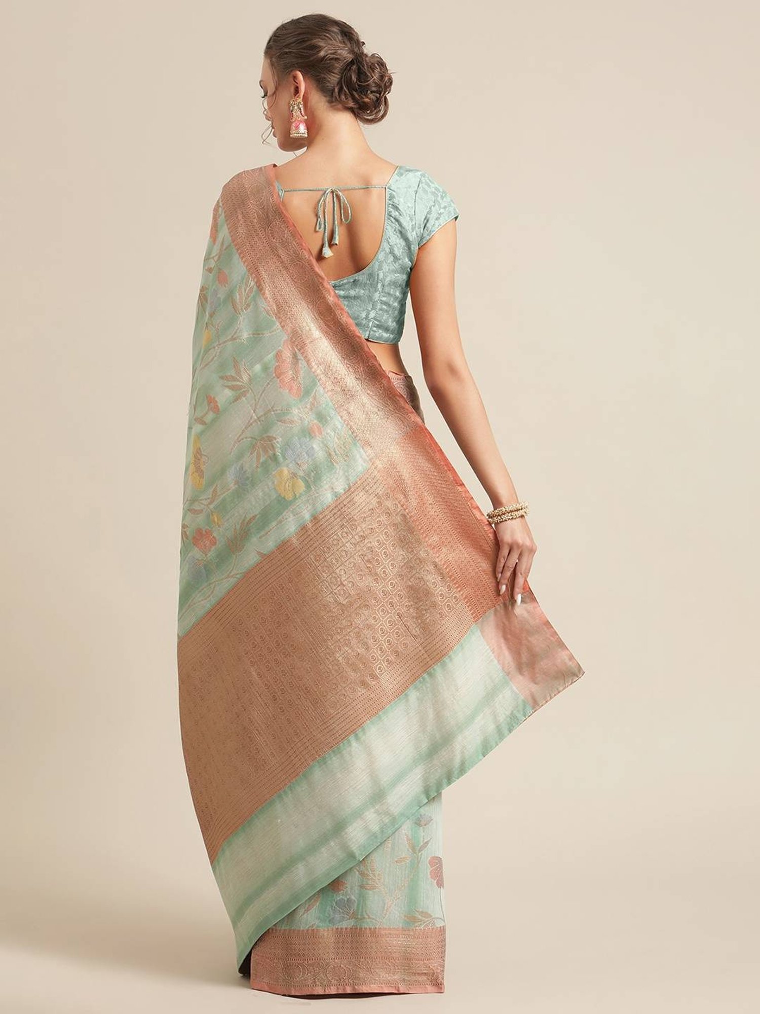 Banarasi Silk Works SeaGreen Woven Saree with Blouse