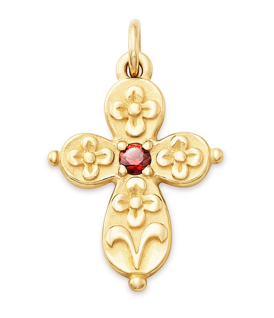 James Avery 14K Gold Garnet Floret Cross Charm