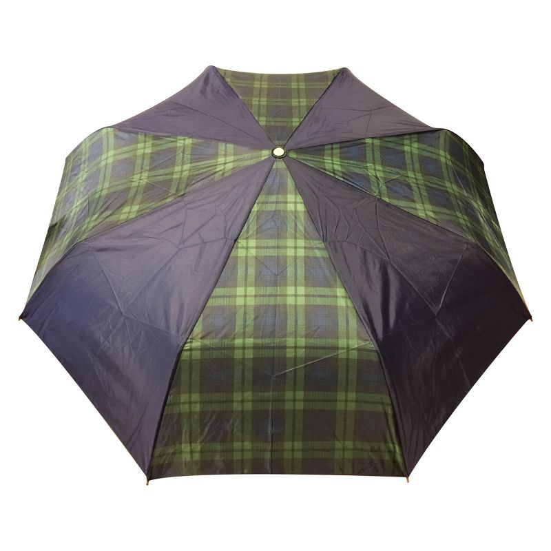 Totes Titan Plaid Automatic Open Close Windproof & Water-Resistant Foldable Compact Umbrella - Navy