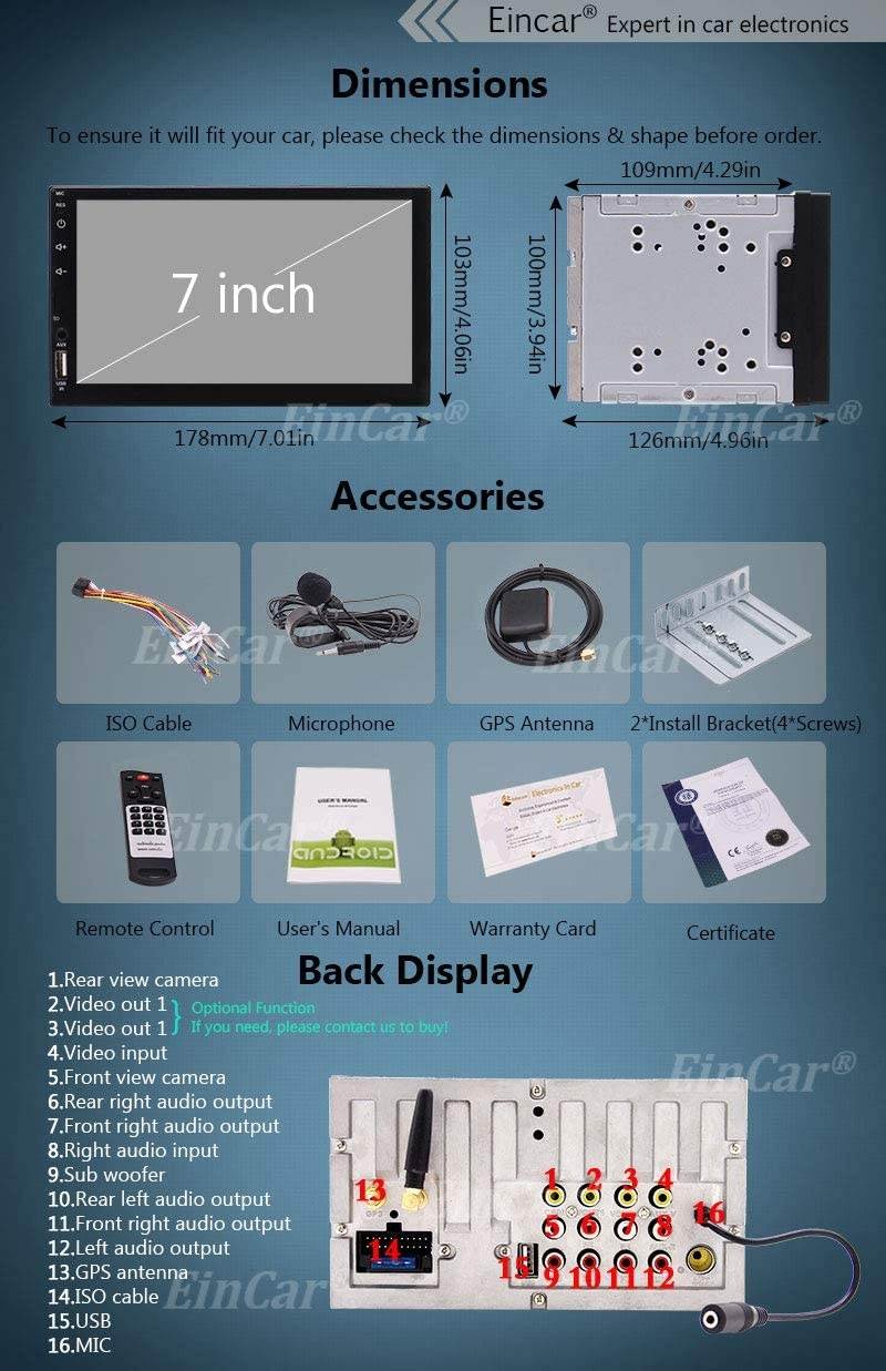 EINCAR Android Car Stereo Touch Screen Car Radio with Bluetooth 2 Din in Dash Double Din GPS Navigation FM/AM RDS Radio Auto HD Video Player Head Unit AUX WiFi Mirrorlink Remote Control+Backup Camera