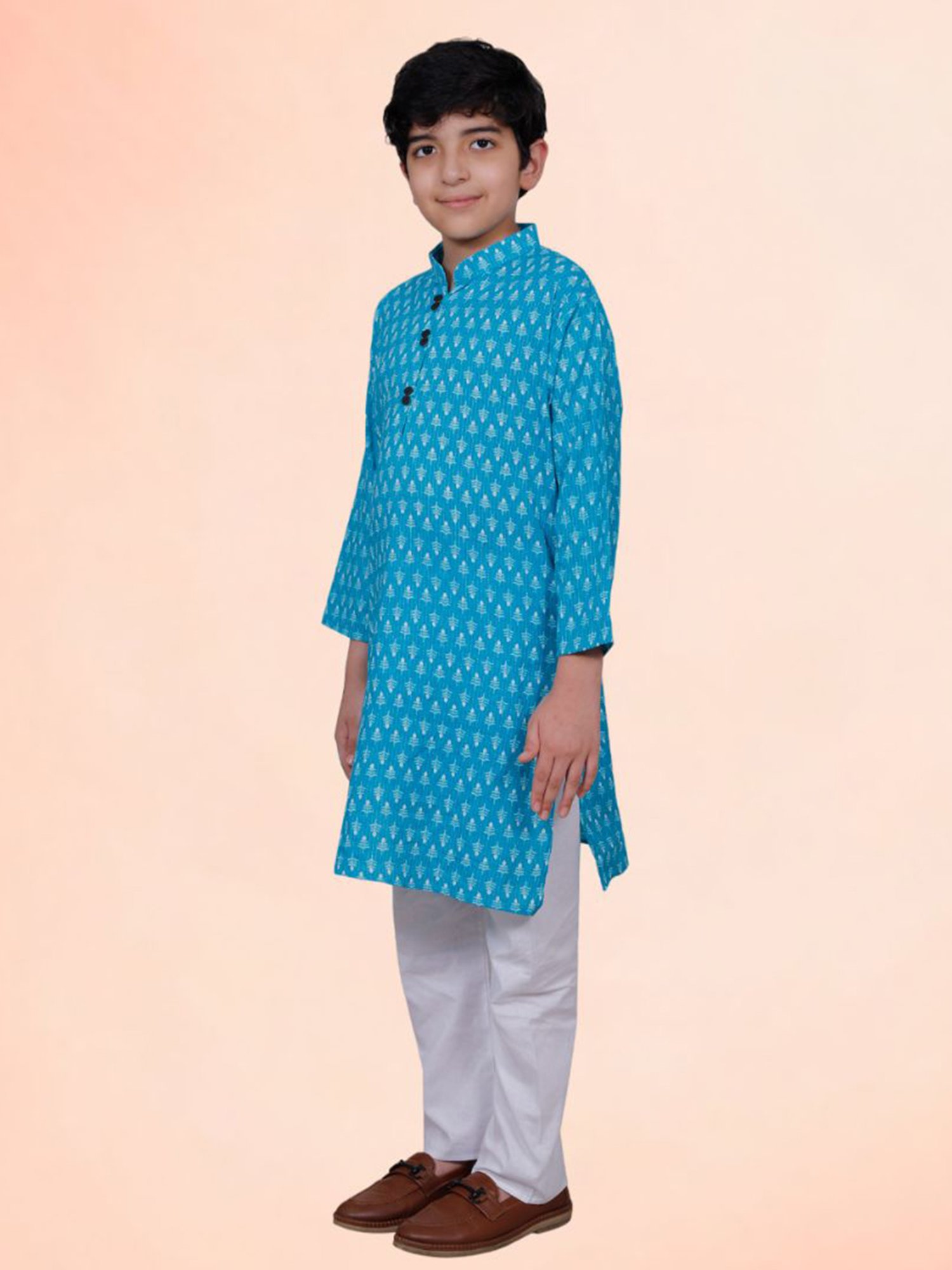 Tippy Top Kids Blue & White Printed Full Sleeves Kurta with Pyjamas