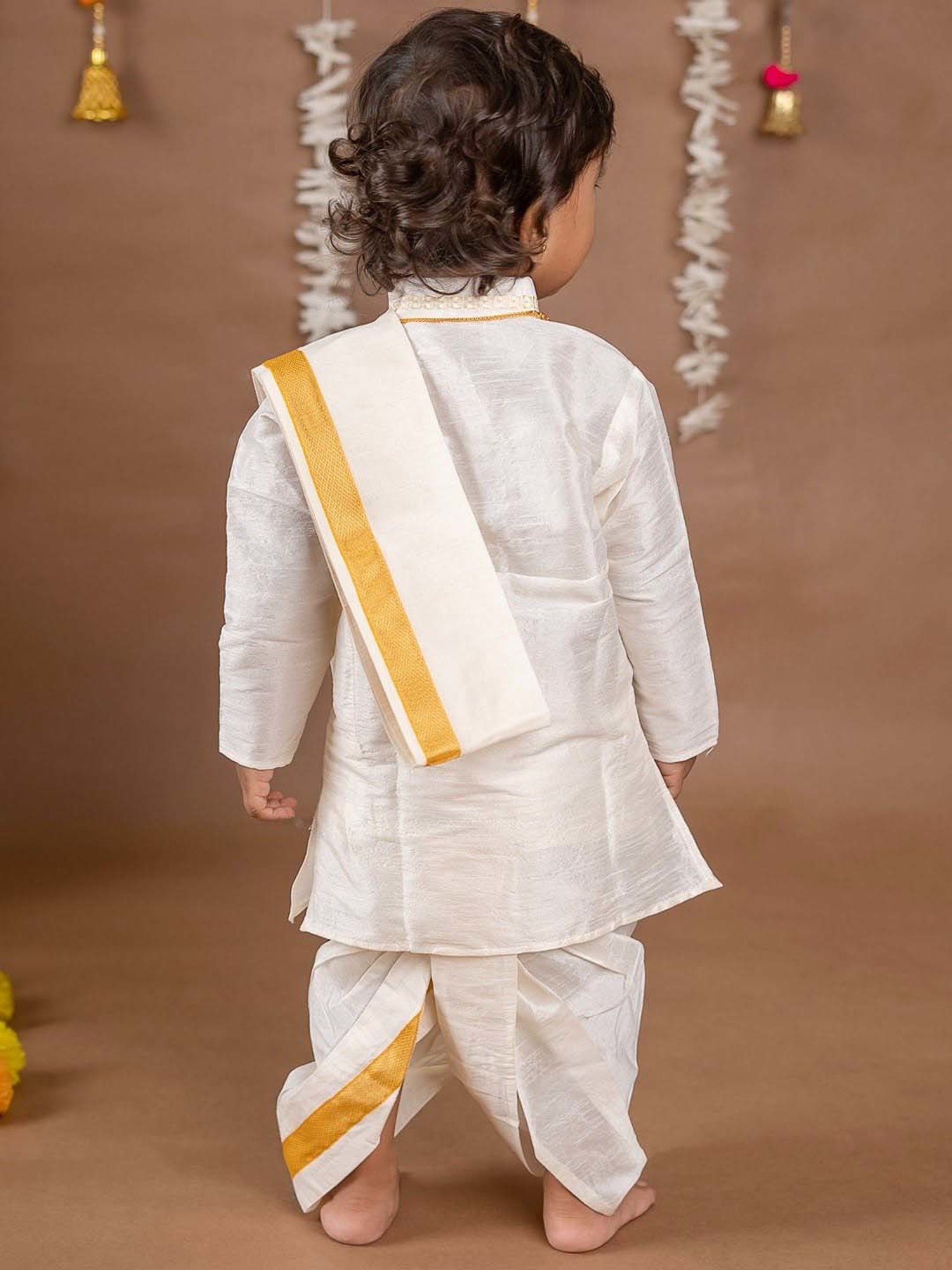 Baby Moo Kids Cream & Yellow Regular Fit Full Sleeves Kurta Set