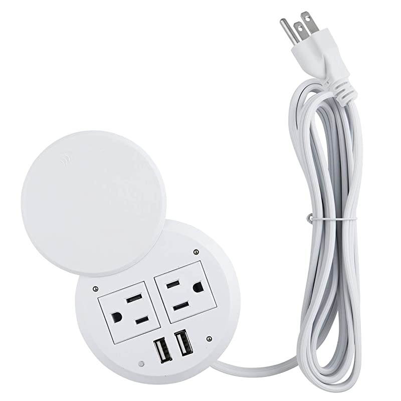 inch Power Grommet with Cover Desktop USB Grommet 4A Port Desk Furniture ETL Listed Recessed Power Grommet with 2 AC Outlets 69ft Cord