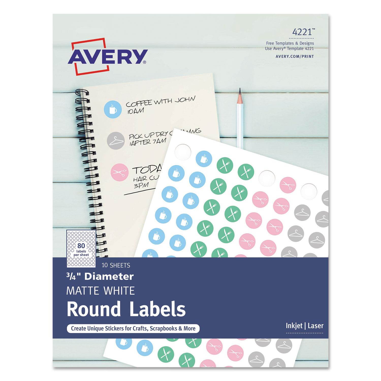 Avery Round Labels, Sure Feed, 3/4", 800 Labels (4221)