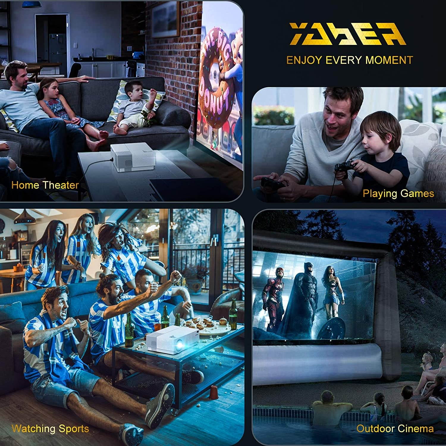 YABER Y31 Native 1920x 1080P Projector 8500L Upgrade Full HD Video Projector, &plusmn;50&deg; 4D Keystone Correction Support 4K, LCD LED Home Theater Projector, Compatible with Phone,PC,TV Box,PS4