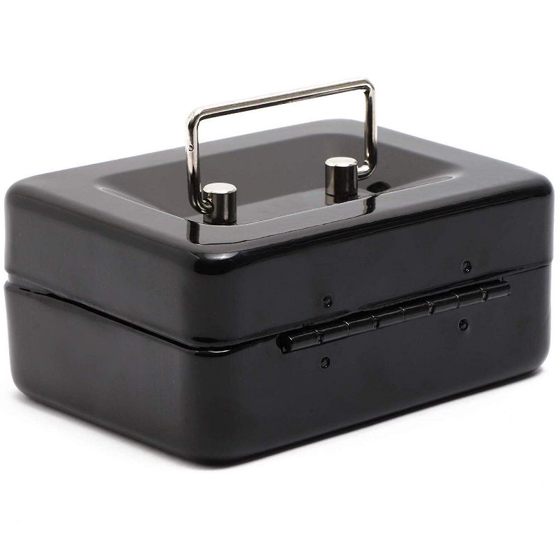 Paper Junkie Small Money Safe Key Lock Box with Coin Slot Portable Metal Cash Box, Securie Bill Storage Container with Handle, Black