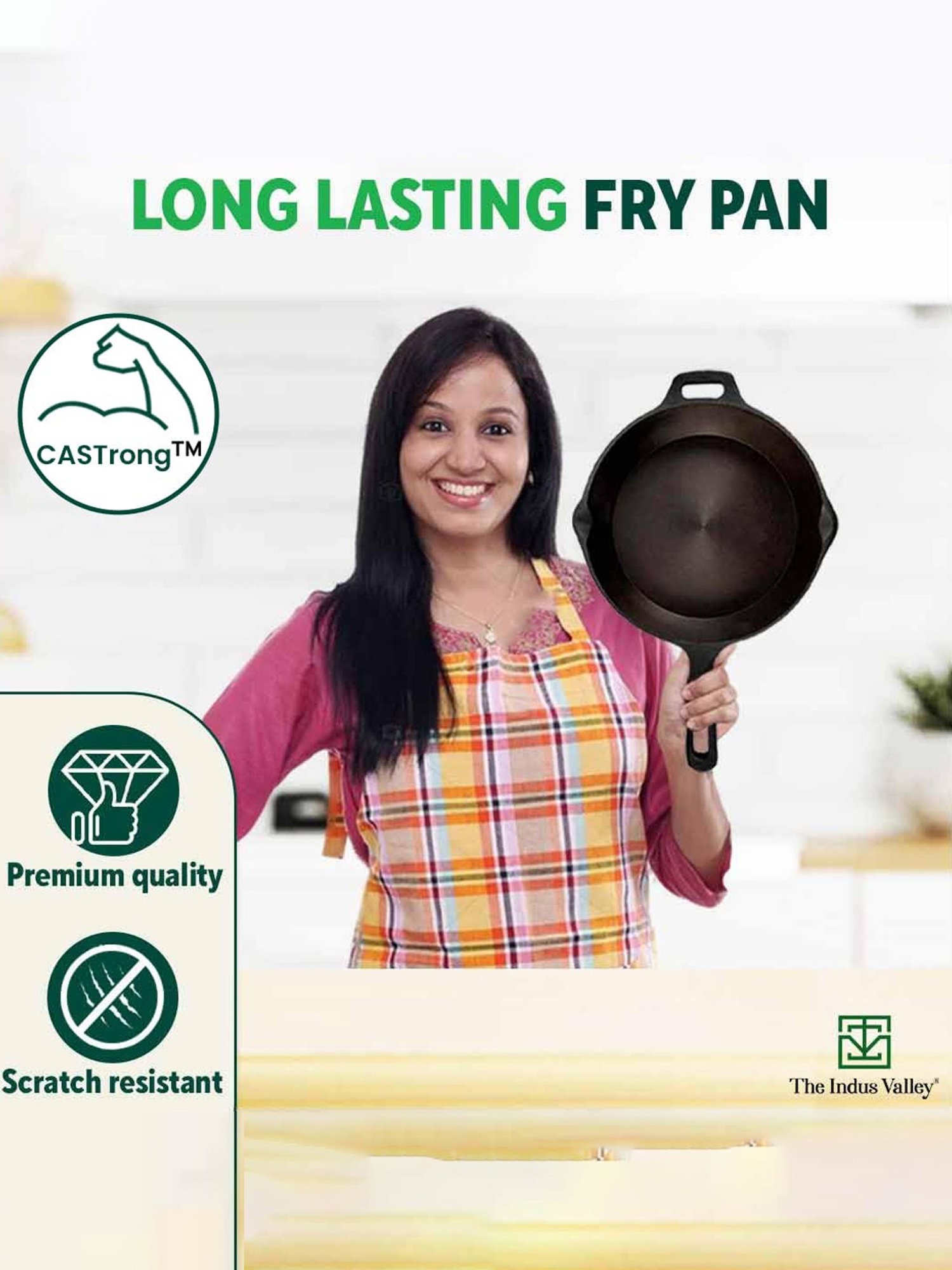 The Indus Valley Black Cast Iron Fry Pan with Iron Tadka Pan (25.4cm, 1.7L)