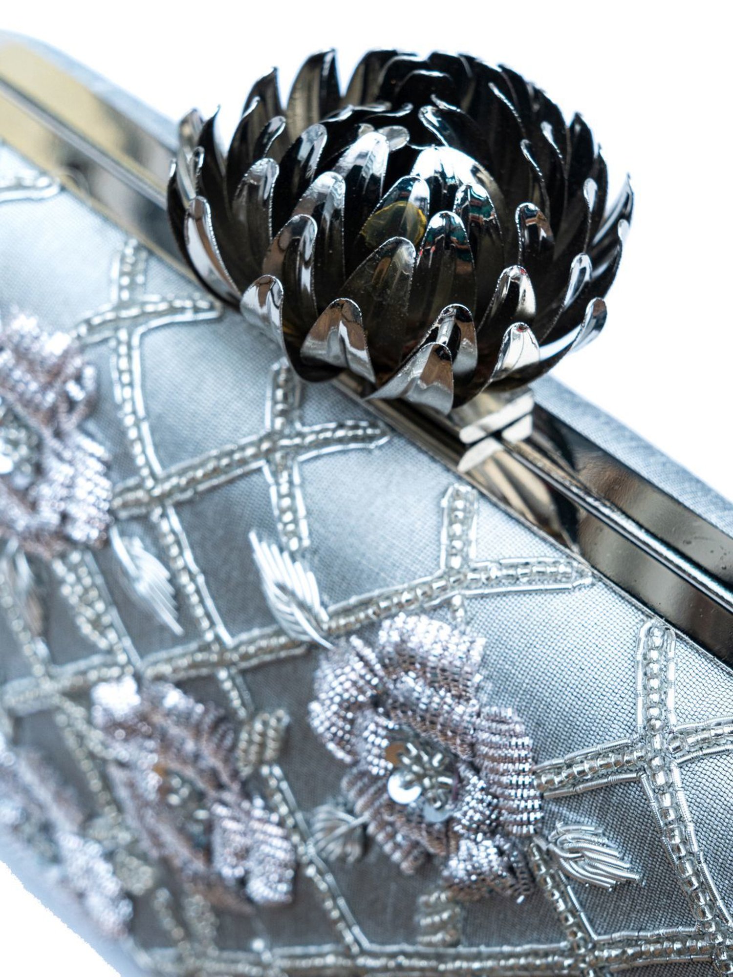 NR by Nidhi Rathi Silver Fabric Minaudiere Clutch