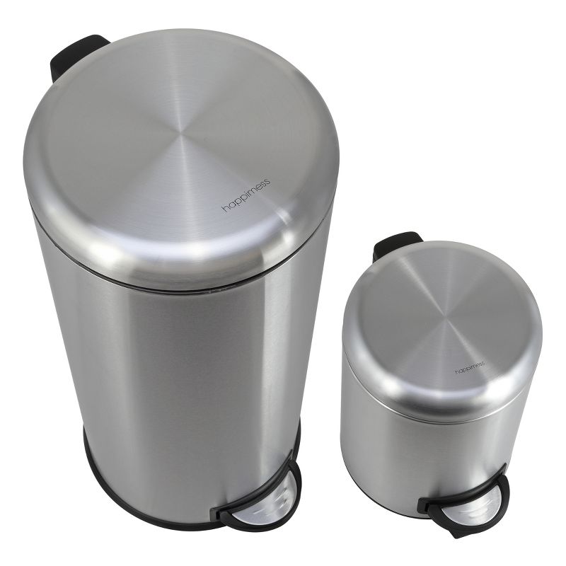happimess Oscar Round 8-Gallon Step-Open Trash Can with FREE Mini Trash Can, Stainless Steel 
