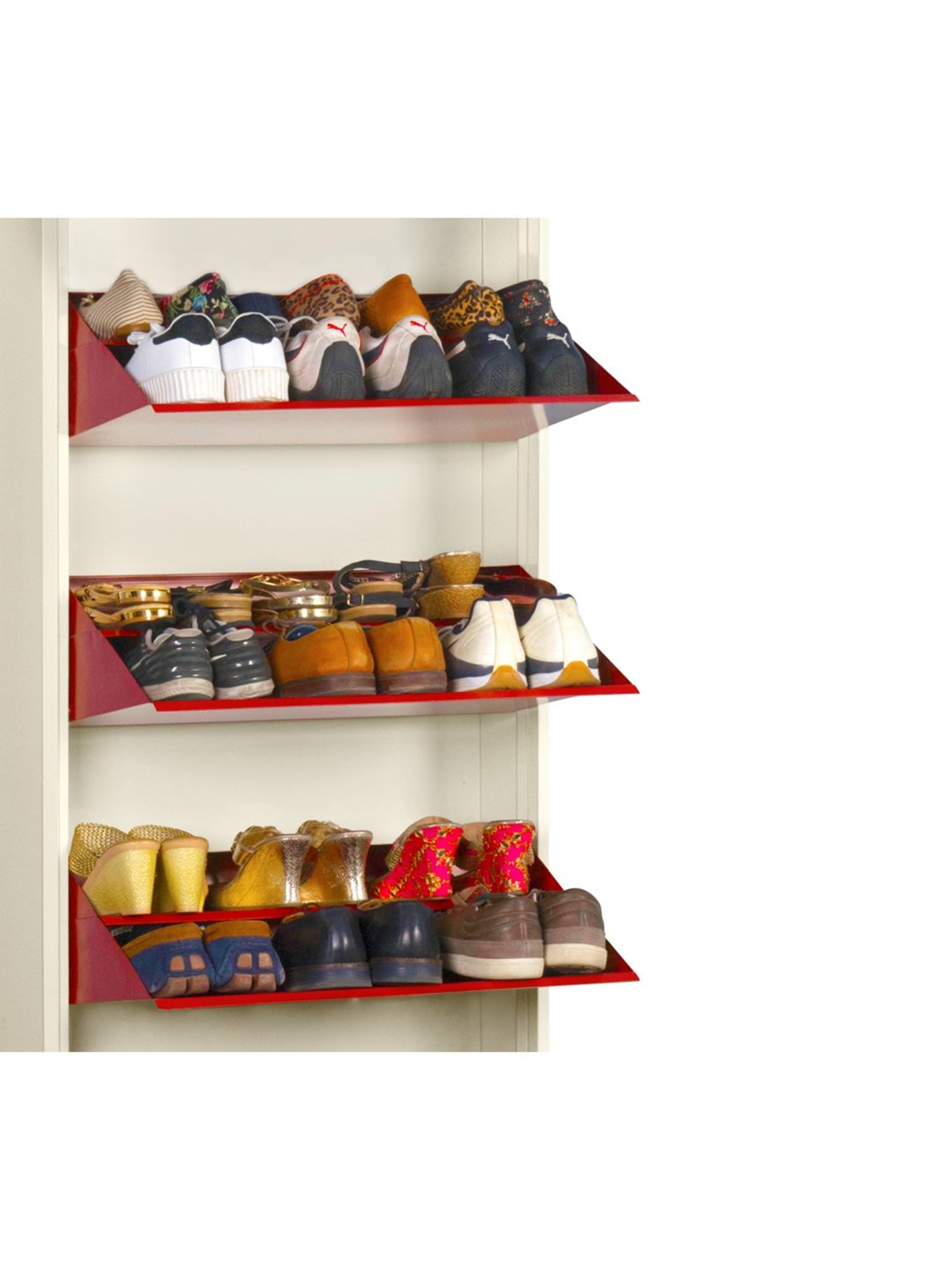 Delite Kom Metal Shoe Rack - 24" 6 Shelf, Double Decker, Ivory BrickRed, PowderCoat, Wall Mount, DIY