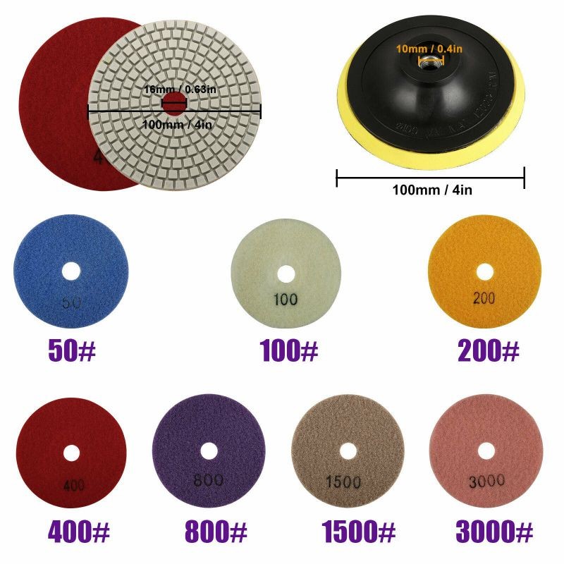 10/8PCS Set Diamond Polishing Pads 4 inch Wet Dry Granite Marble Concrete Stone