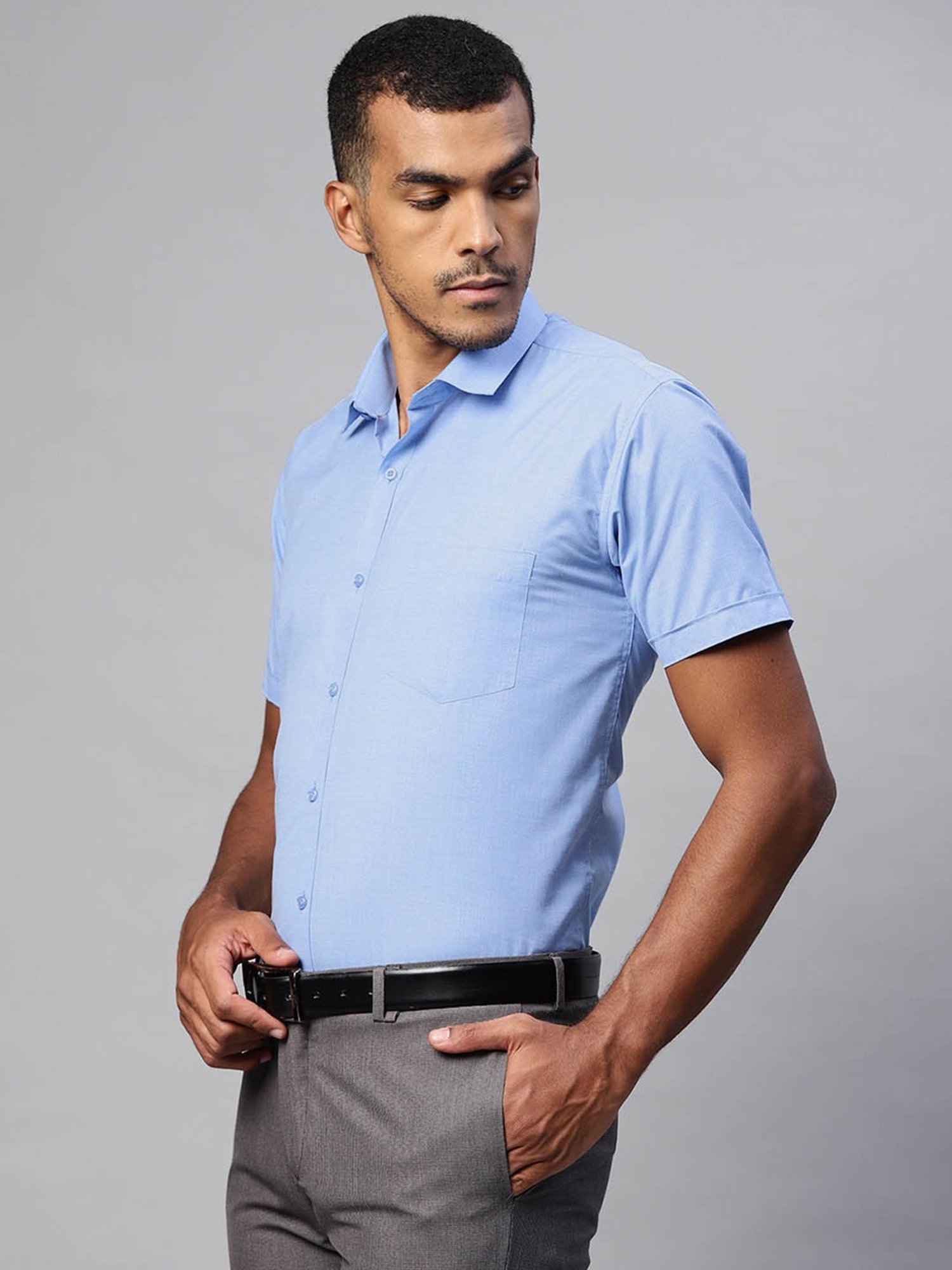 ManQ Sky Blue Regular Fit Shirt
