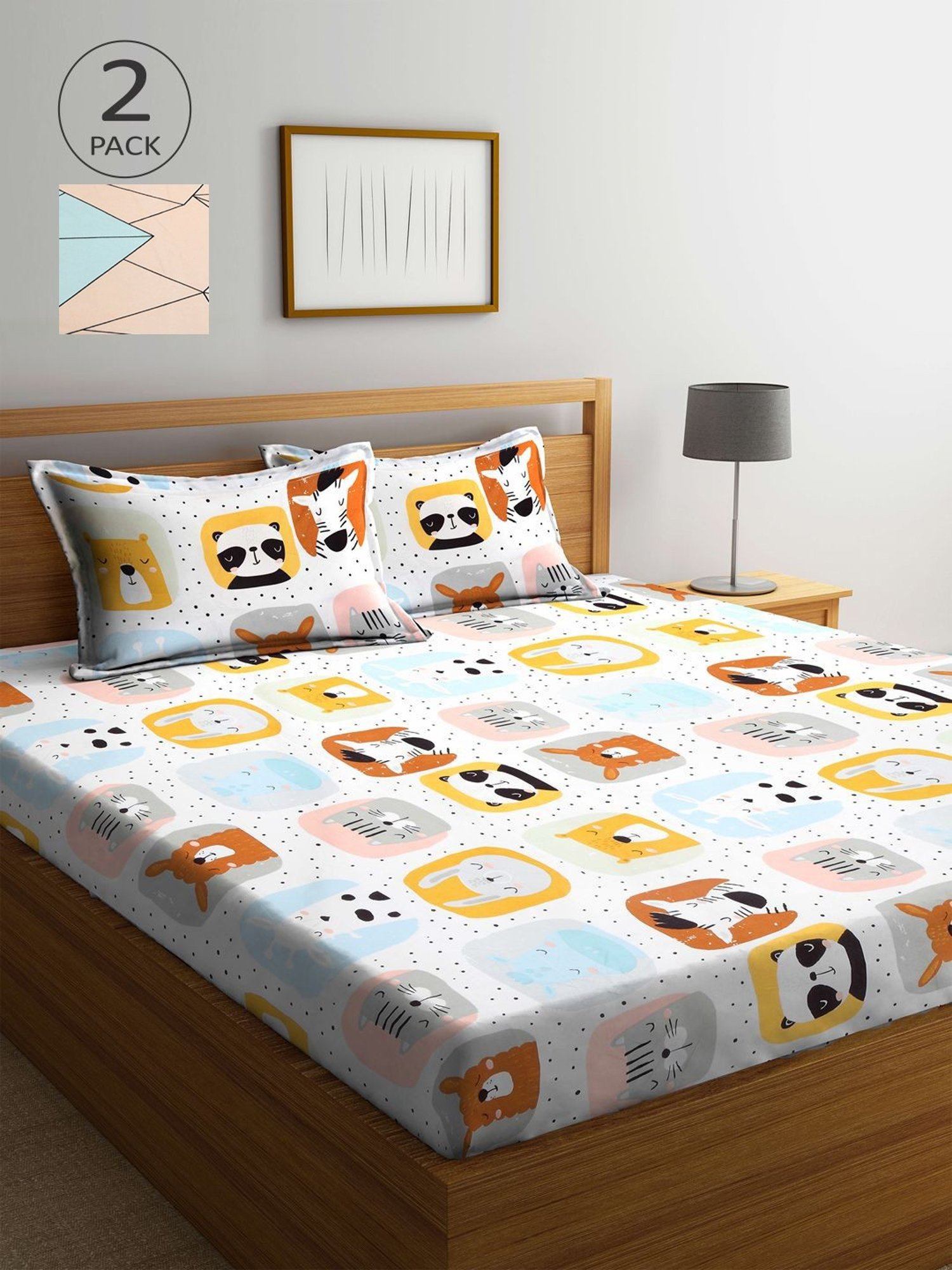 Klotthe Printed White 210 TC Cotton Blend Double 2 Bed Sheets with 4 Pillow Covers