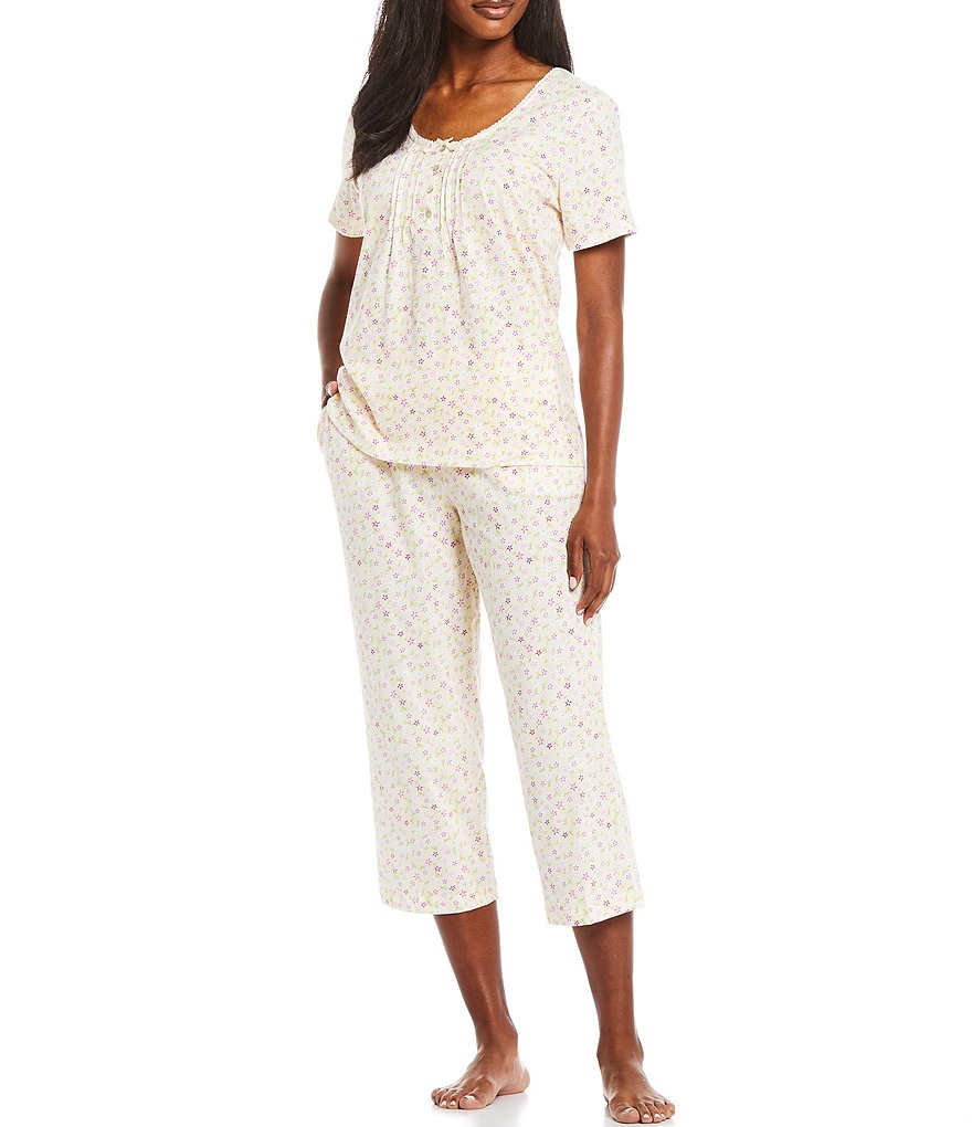 Carole Hochman Floral Print Jersey Knit Capri Coordinating Pajama Set