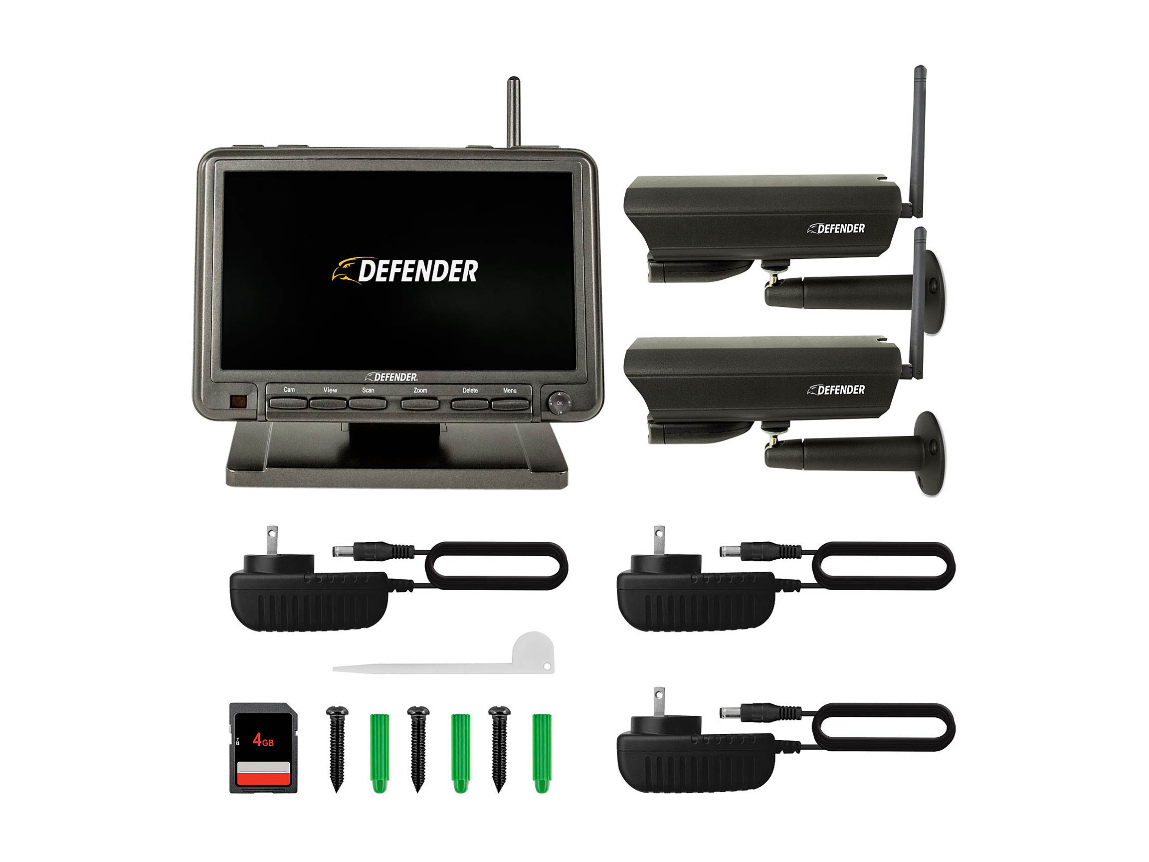 Defender PHOENIXM2 Digital Wireless 7" Monitor DVR Security System with 2 Night Vision Cameras and SD Card Recording