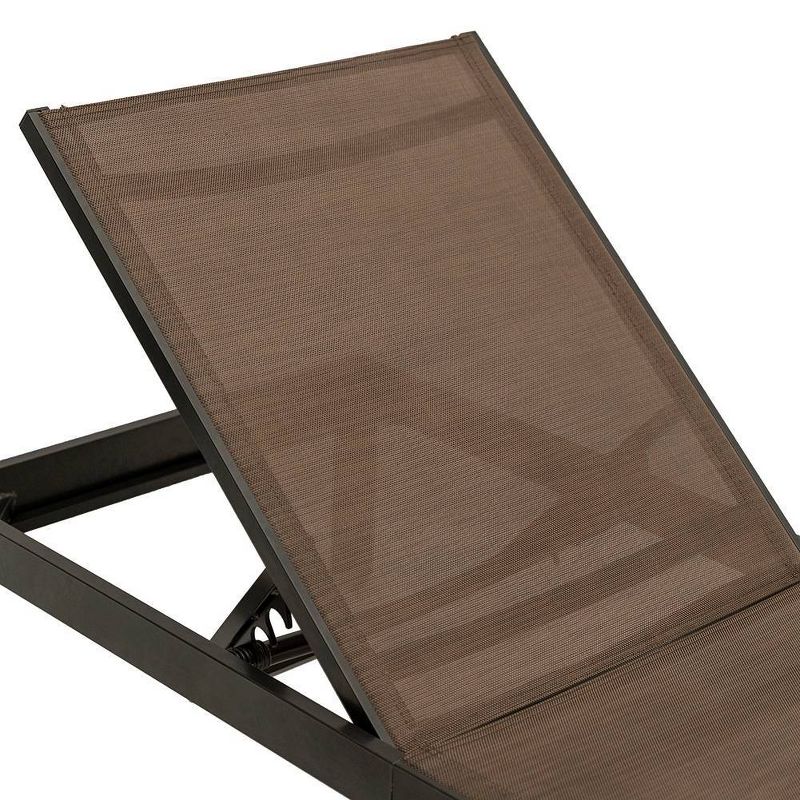 3pc Outdoor Aluminum Adjustable Chaise Lounge Chairs & Table Seating Set - Brown - Crestlive Products